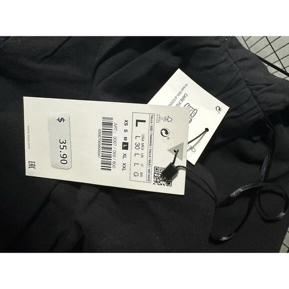 NWT Zara Crop Top One Shoulder‎ Linen Blend Black Ruched Size Large Zip - Picture 4 of 4